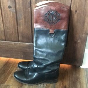 Frye Melissa Logo AntiqueLeather Boot Black-Brown